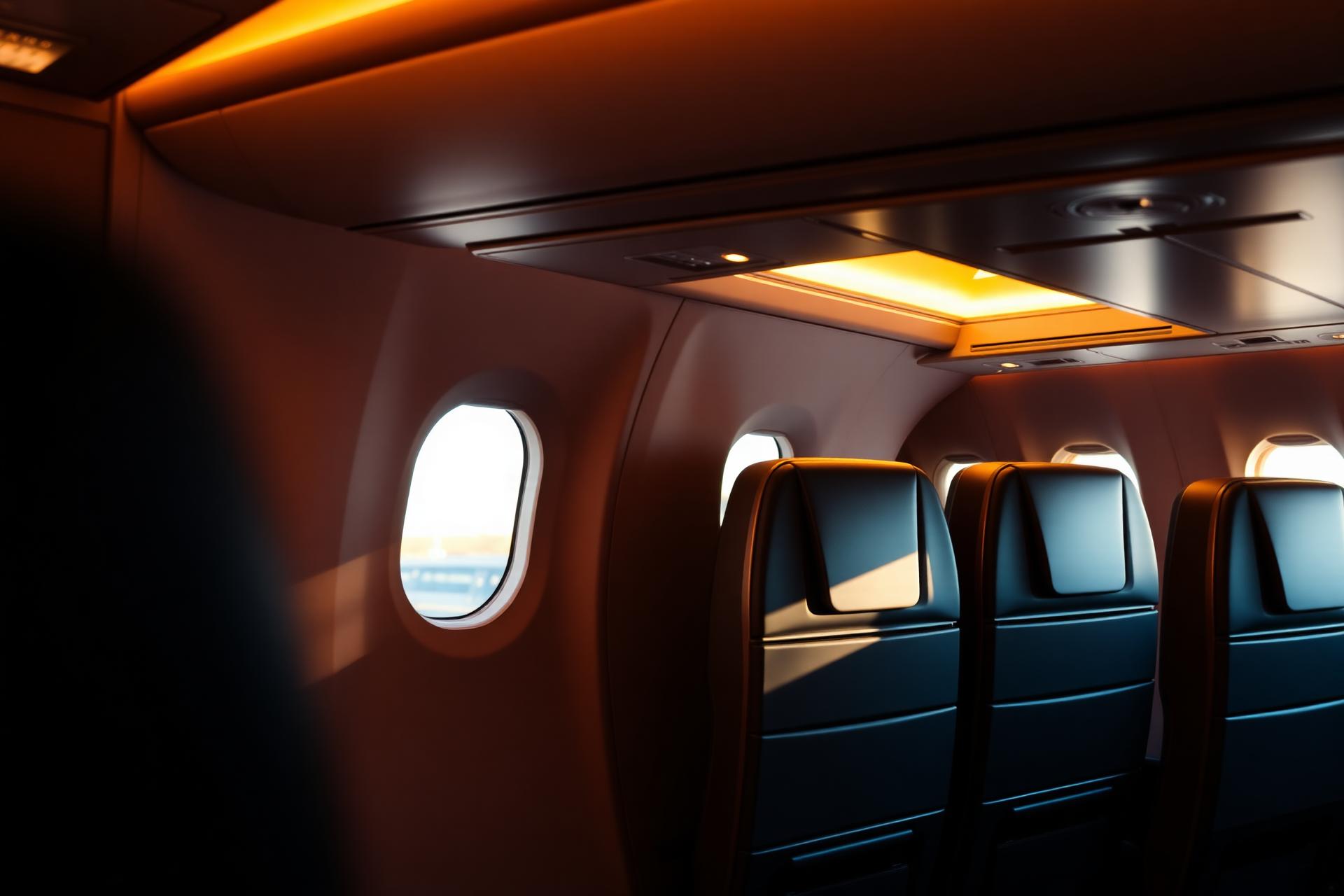 Premium cabin interior at golden hour